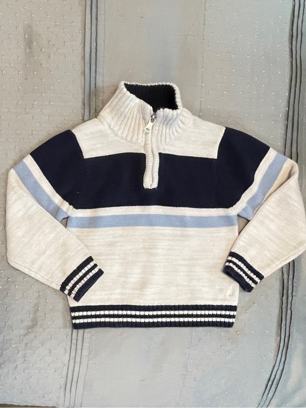 Nautica Boys Colorblock Lyon Navy Quarter-Zip Striped Cotton Sweater size 3T